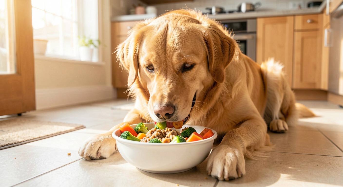 Homemade Dog Food: Benefits, Risks, and How to Do It Safely 4 Happy dog eating fresh homemade food