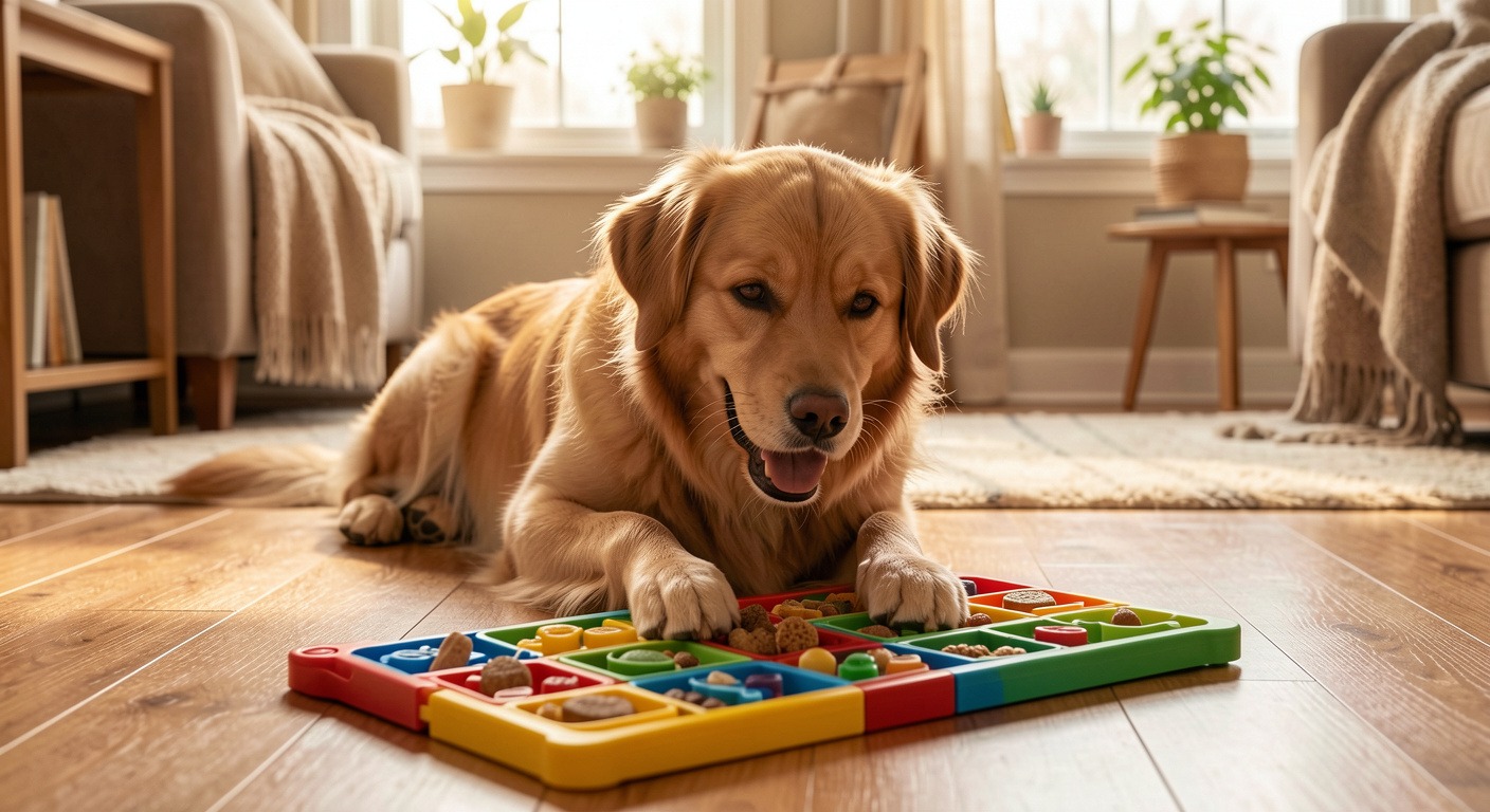 How to Stop Dog Barking Excessively: Positive Training Guide 3 Dog playing with a puzzle toy filled with treats for mental enrichment