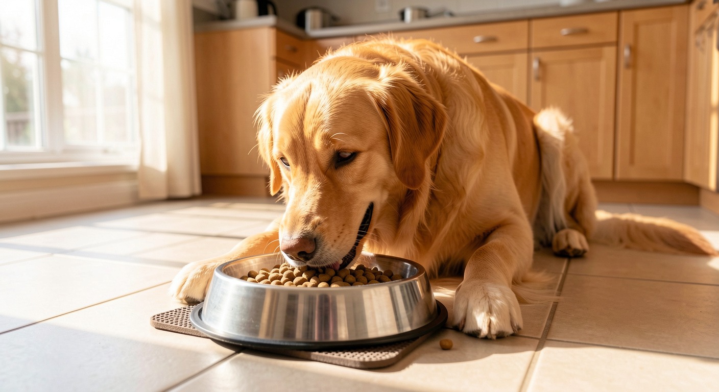 Best Dog Food Brands 2026: How to Choose the Right Food for Your Dog 4 Healthy golden retriever eating kibble from bowl in sunny kitchen