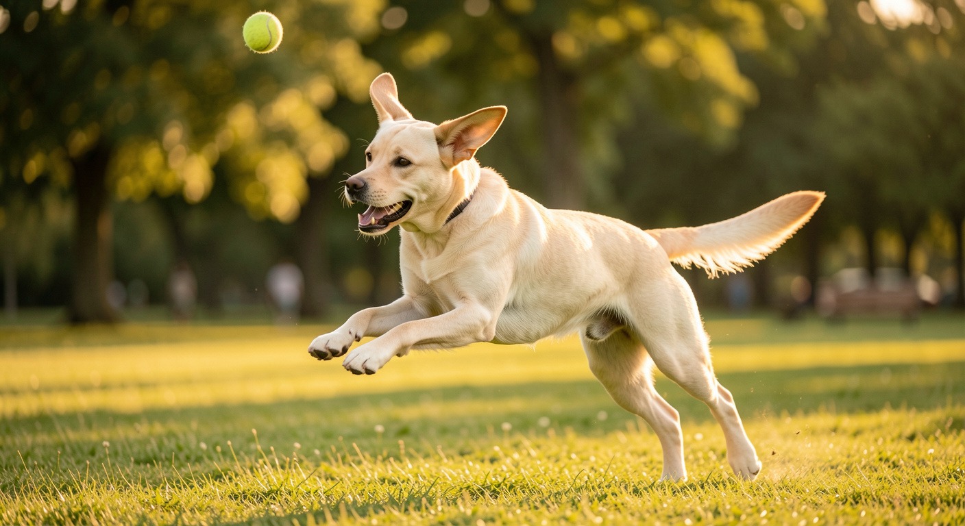 Labrador Retriever: Complete Breed Guide — Temperament, Health, and Care 4 Labrador Retriever catching a tennis ball during a game of fetch