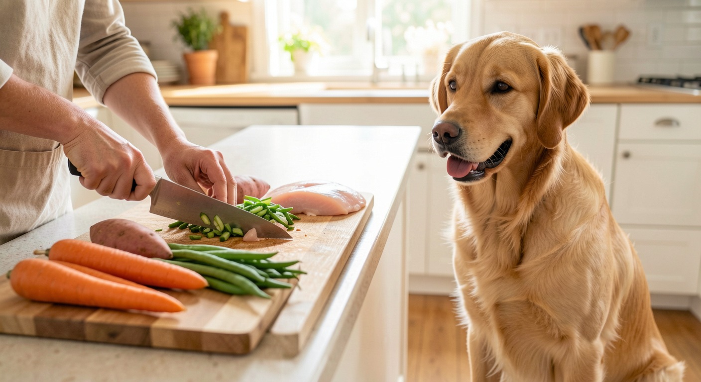 Homemade Dog Food: Benefits, Risks, and How to Do It Safely 2 Person preparing fresh homemade dog food on cutting board