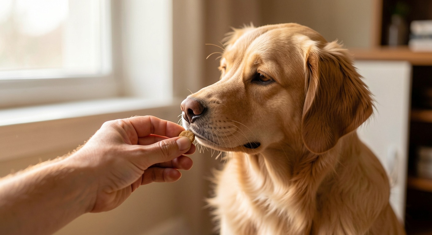 How to Stop Dog Barking Excessively: Positive Training Guide 4 Owner giving a treat to a quiet, well-behaved dog during training session
