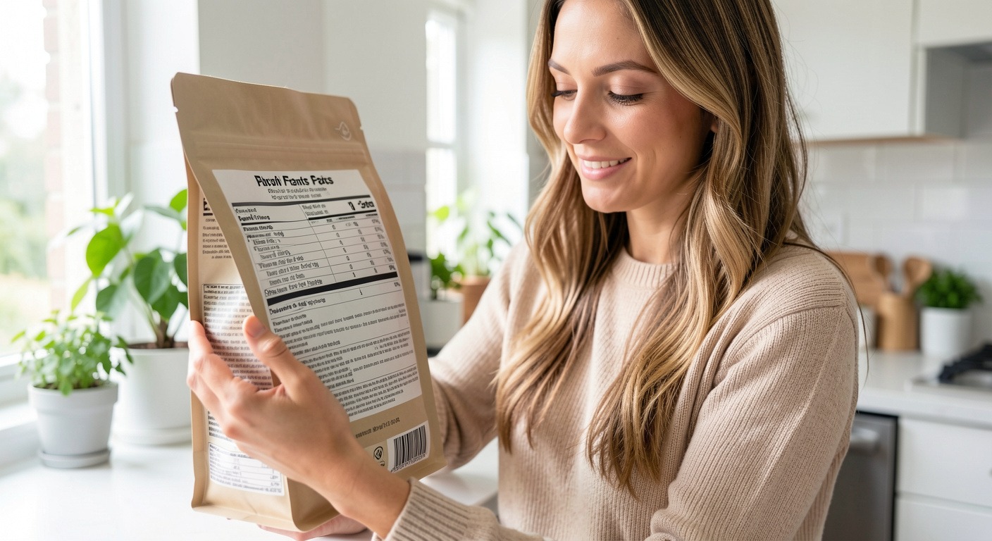 Best Dog Food Brands 2026: How to Choose the Right Food for Your Dog 3 Woman reading dog food ingredient label in kitchen