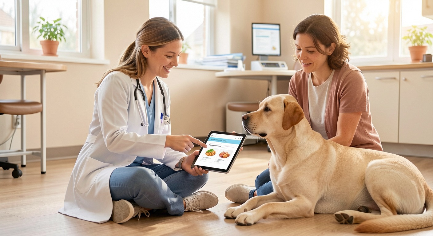 Good Dog Food Brands: How to Find the Right One for YOUR Dog 3 Veterinarian discussing dog food nutrition with concerned dog owner during consultation