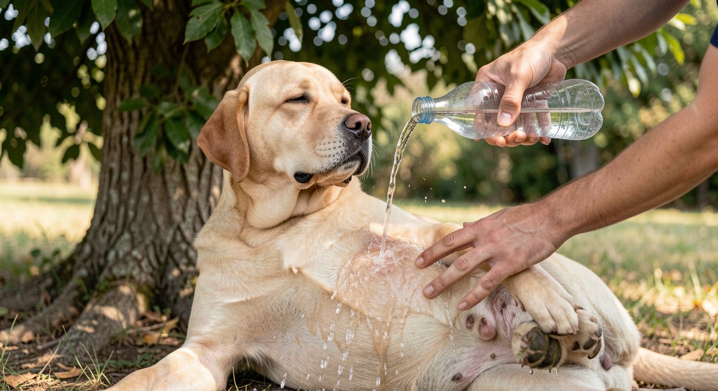 Dog Heatstroke: Signs, Prevention, and Emergency Response 2 Dog being cooled with water during heatstroke emergency