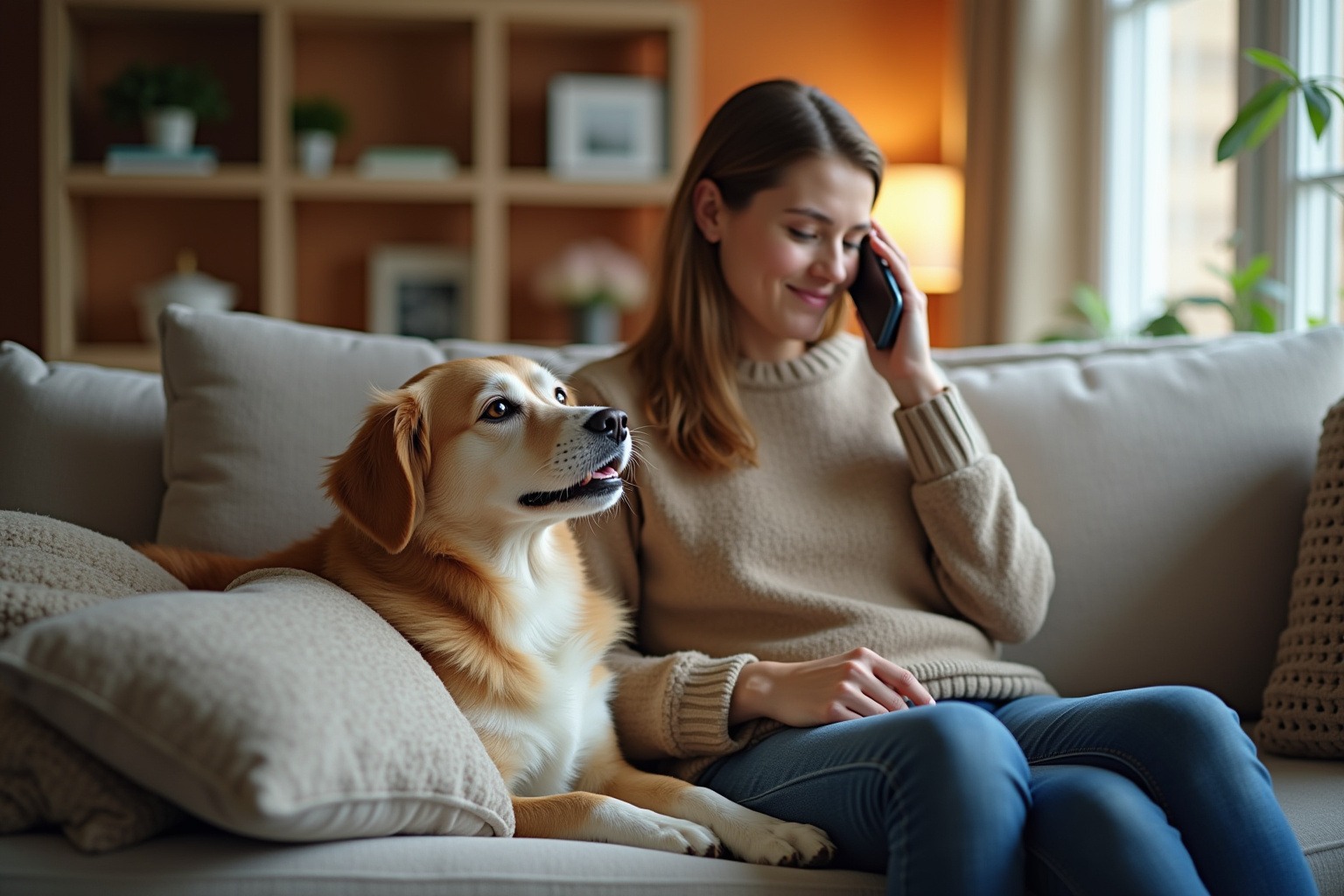 Emergency Vet Portland: 24/7 Animal Hospitals & Urgent Care Guide 4 Dog owner calmly calling a veterinarian on the phone while petting their relaxed dog at home